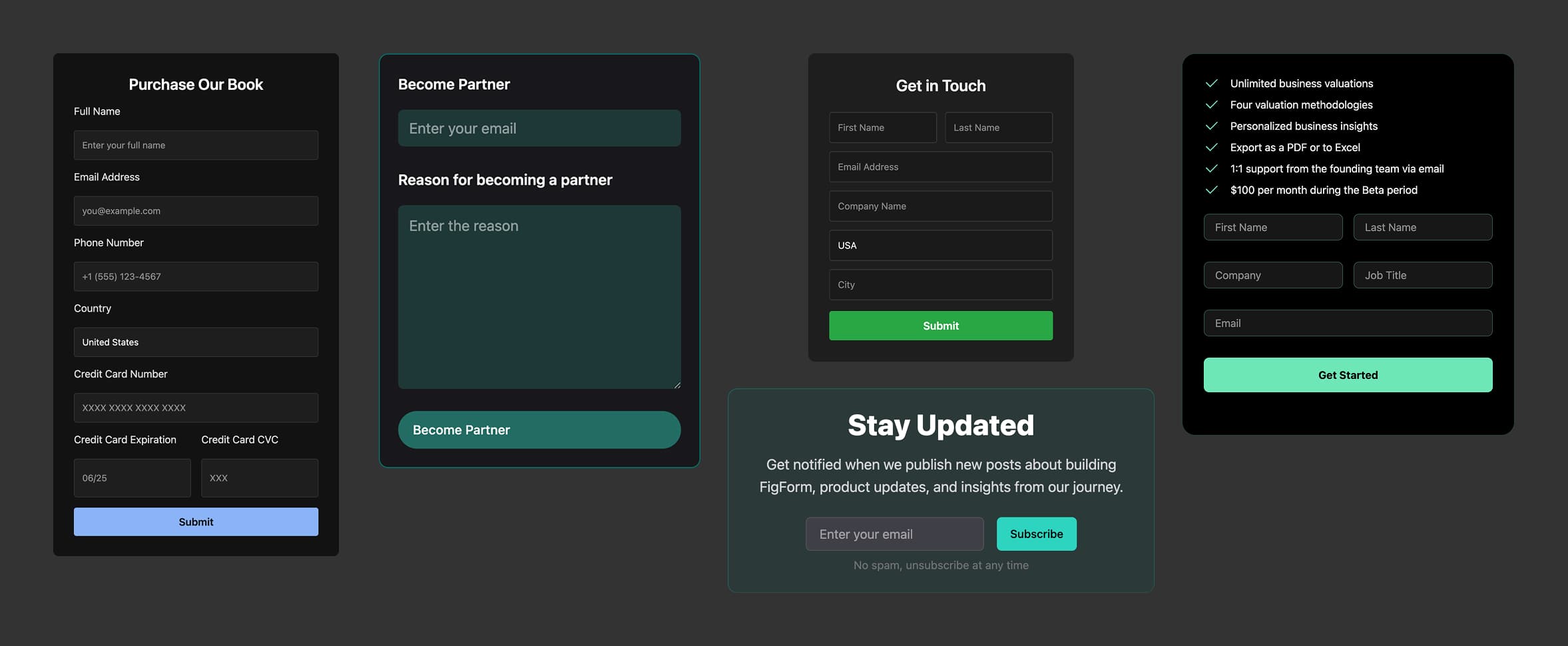 Use case collage: each tile shows a different form card